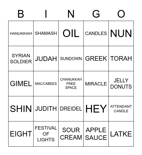 HANUKKAH Bingo Card