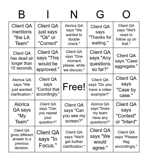 Client QA Bingo Card