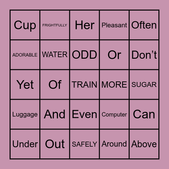Word Class Bingo Card