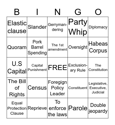 American Gov't Bingo Card