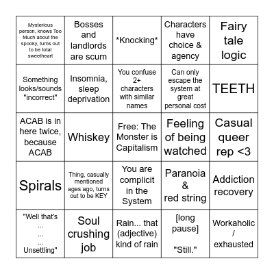 Jonathan Sims Writing Bingo Card