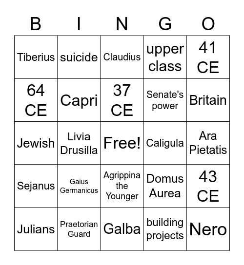 The Julio-Claudians Bingo Card