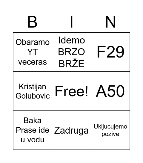 Bingo Bizon Bingo Card