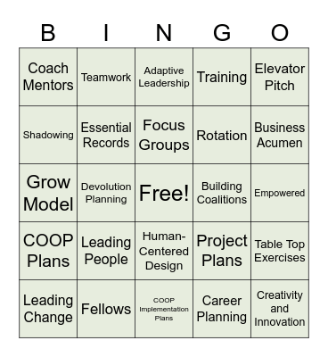 COOP Leadership Development Bingo Card