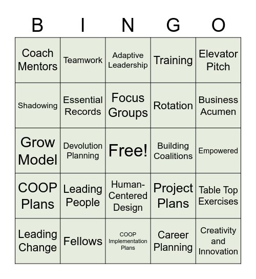 COOP Leadership Development Bingo Card