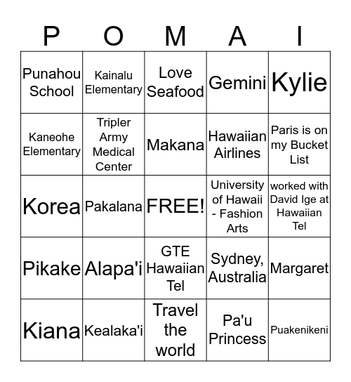 About Pomai Bingo Card