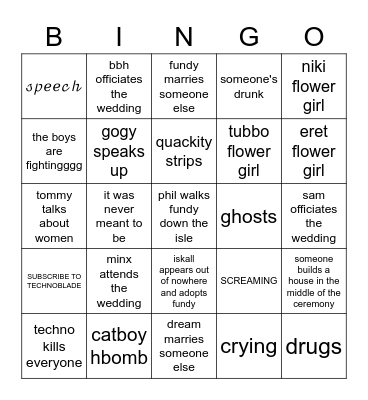 Fundy and Dré wedding Bingo Card