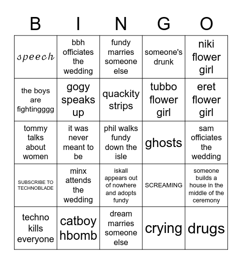 Fundy and Dré wedding Bingo Card