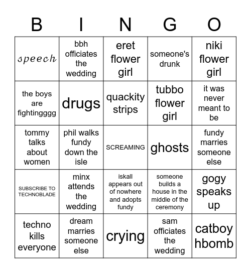 Fundy and Dré wedding Bingo Card