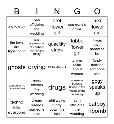 Fundy and Dré wedding Bingo Card