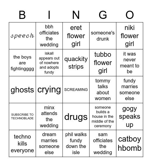 Fundy and Dré wedding Bingo Card