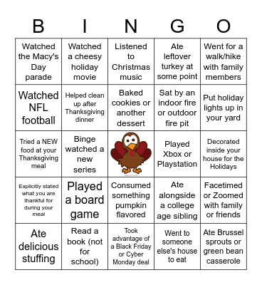 Thanksgiving Bingo Card