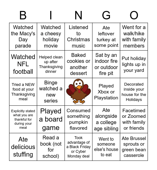 Thanksgiving Bingo Card