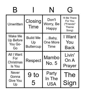 Music Bingo - When you hear a song, mark your square AND write the TIME you heard it!  When you hit Bingo, bring your card to the office to trade in for a prize! Bingo Card