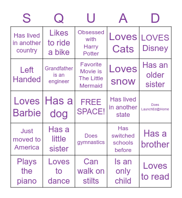 Get 5 in a row and win a prize! Bingo Card
