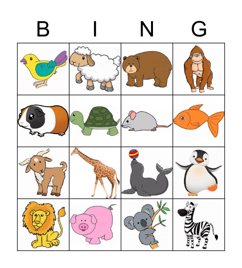 Animals Bingo Card