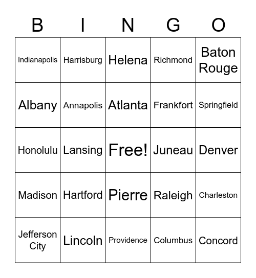 United States Capitals Bingo Card