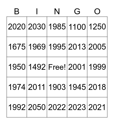 Números - los años Bingo Card