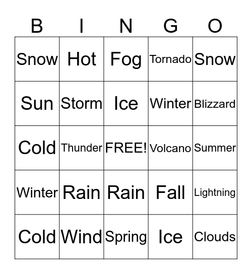 Weather Bingo Card