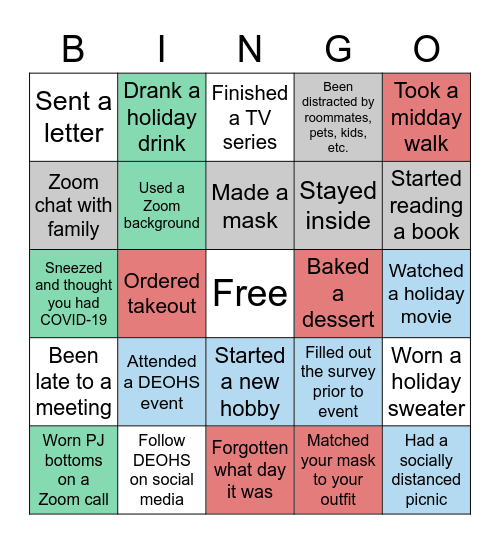 DEOHS Holiday Bingo Card