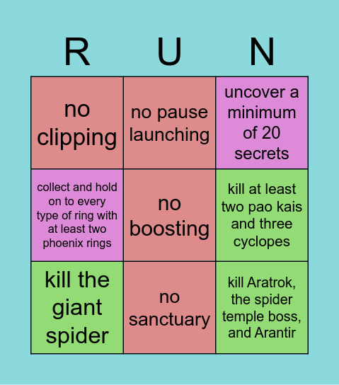 DMOMM RUN Bingo Card