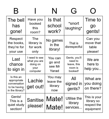 Librarian Bingo Card