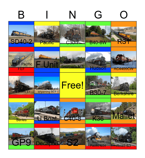 Steam and Diesel around America Bingo Card