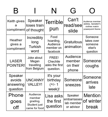Fourth Year Talk BINGO! Bingo Card