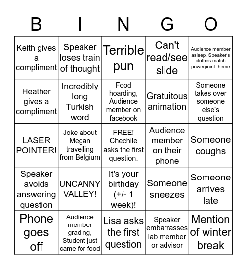 Fourth Year Talk BINGO! Bingo Card