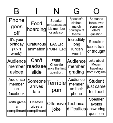 Fourth Year Talk BINGO! Bingo Card
