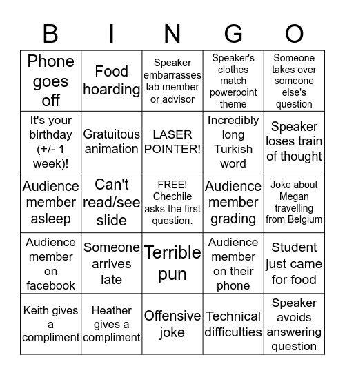 Fourth Year Talk BINGO! Bingo Card