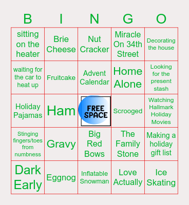 Holiday Nostalgia Bingo Card