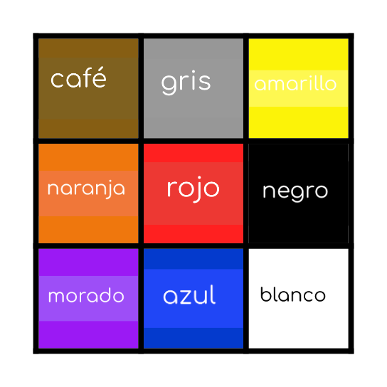 Colores Bingo Card