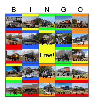 Steam and Diesel Coast to Coast Bingo Card