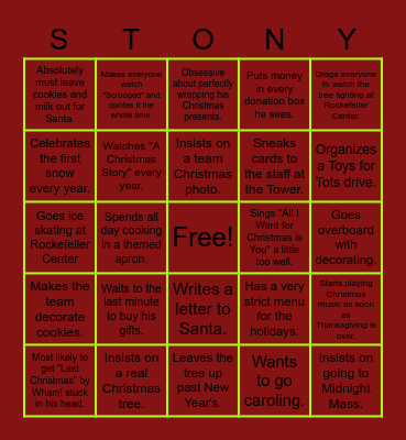 🎄 STONY CHRISTMAS 🎄 Bingo Card