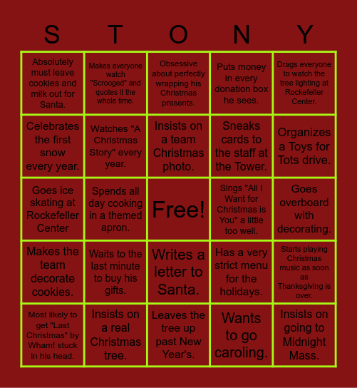 🎄 STONY CHRISTMAS 🎄 Bingo Card