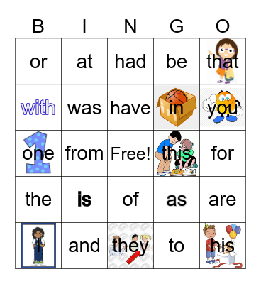 Kinder Sight Words Bingo Card