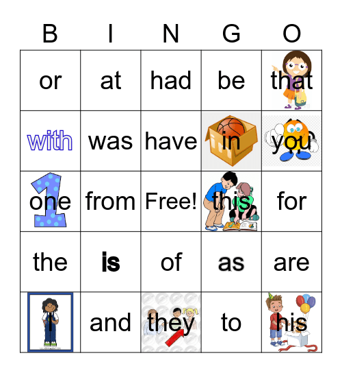 Kinder Sight Words Bingo Card