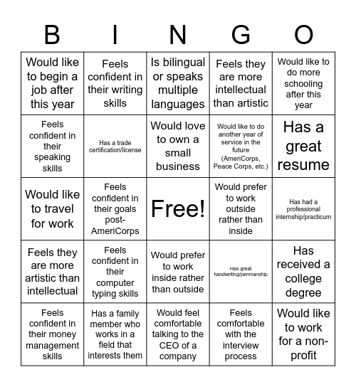 Networking Bingo Card