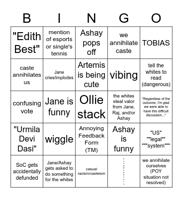 December GSC Bingo Card