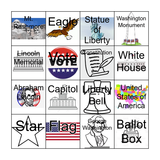 Patriotic Words Bingo Card