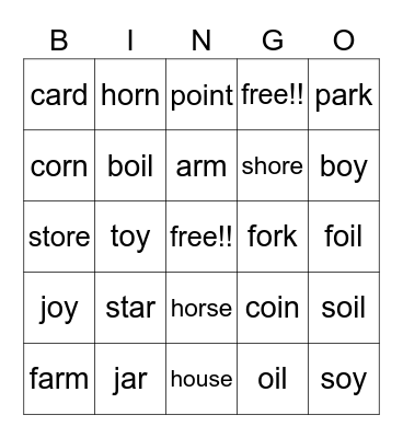 ar or ay ai Bingo Card