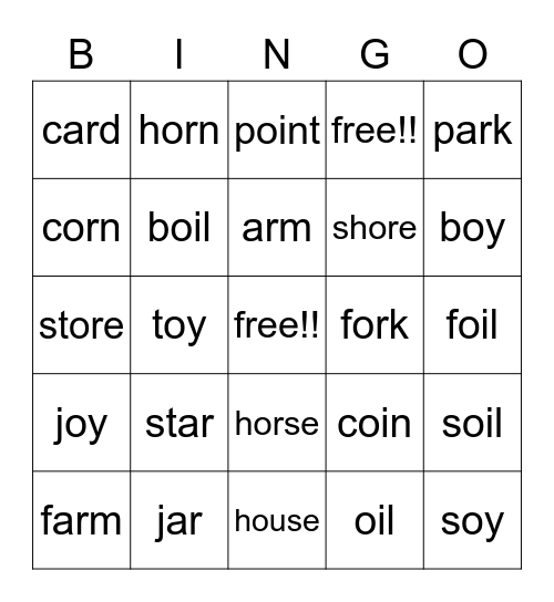 ar or ay ai Bingo Card