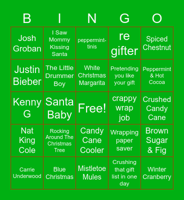 Holiday Happy Hour Bingo Card
