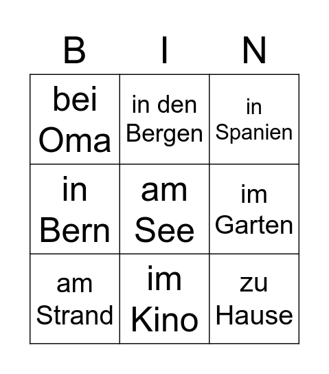 Ferien Bingo Card