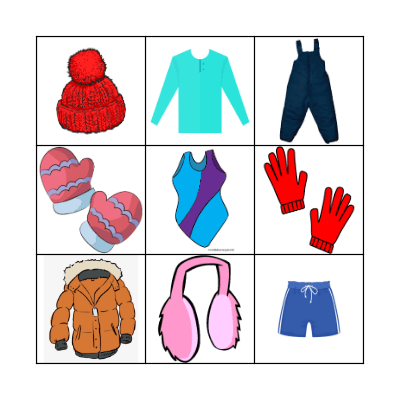 Winter Clothes Bingo Card