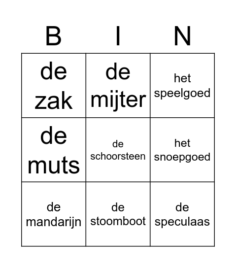 sint en piet Bingo Card