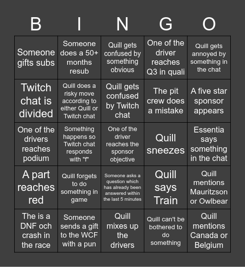 Quill18 MM Bingo Card
