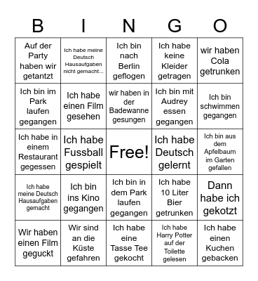Was hast du am Wochenende gemacht? Bingo Card