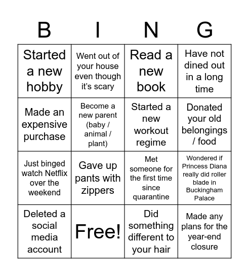 What's new with you? Bingo Card